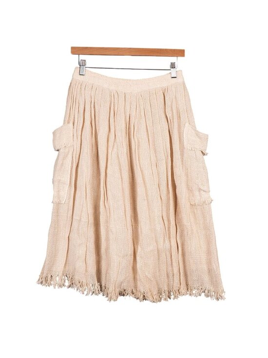 Happy Legs Dresses & Skirts - VTG Rattan Skirt 7 Beige Cotton Mesh Pockets Fringe Boho Indie Earthy Peasant